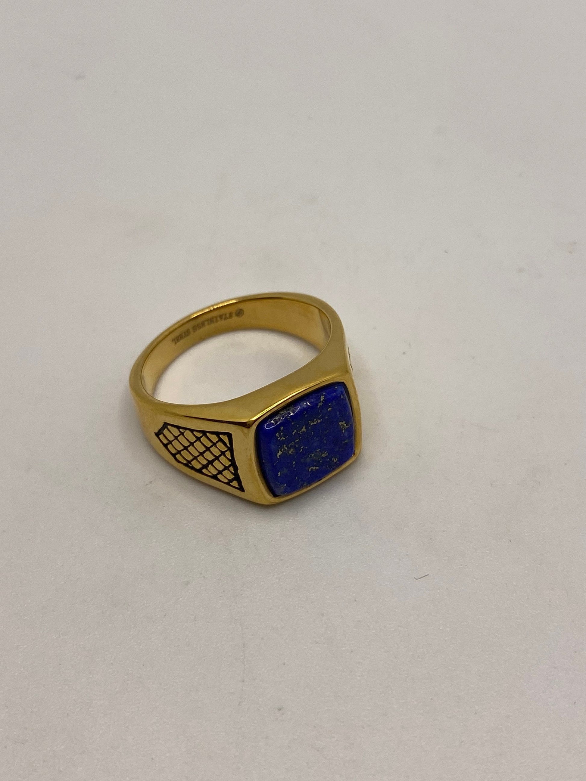 Vintage Blue Lapis Lazuli Golden Finished Mens Ring