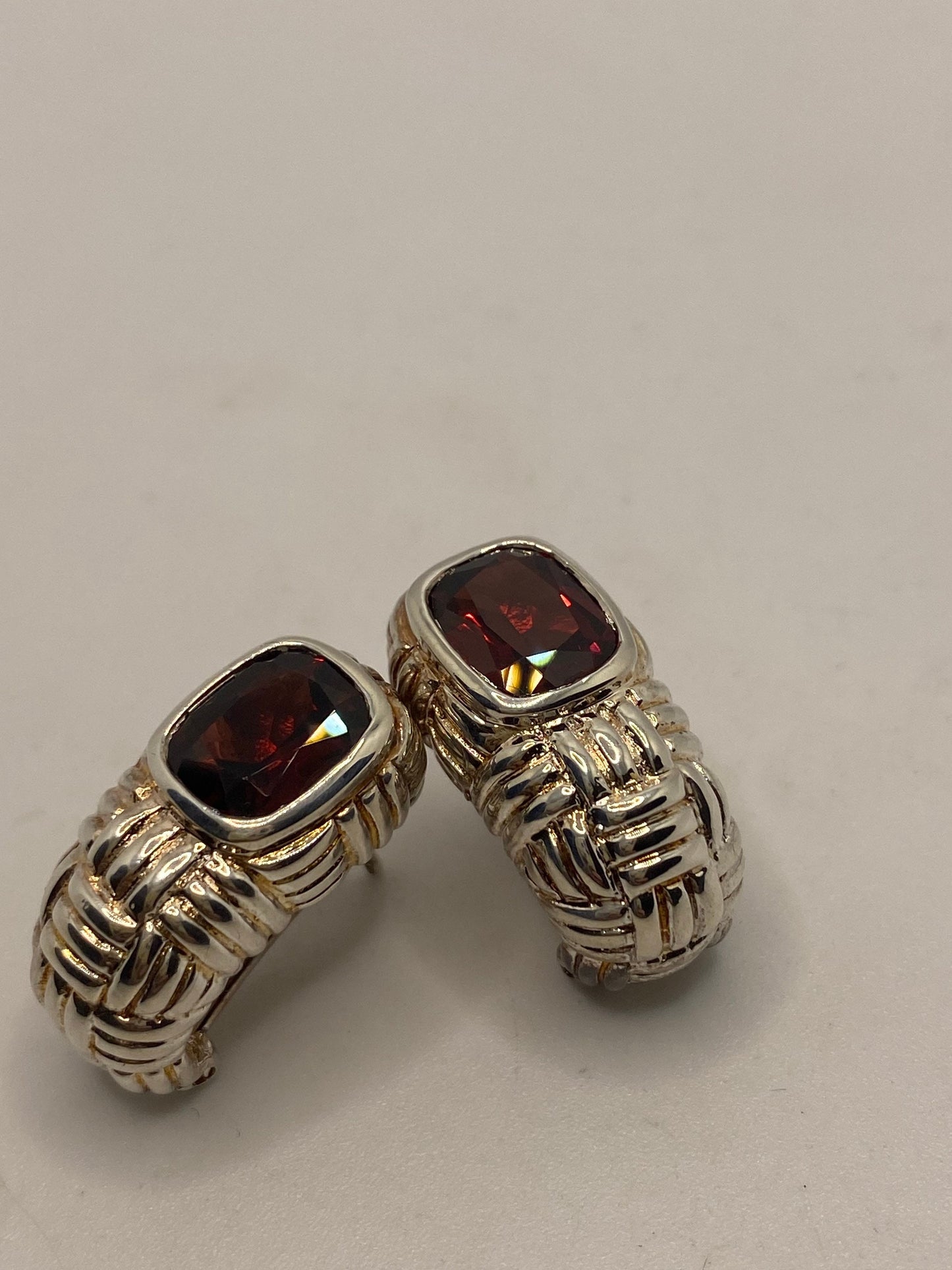 Vintage 925 Sterling Silver Bohemian Garnet Earrings