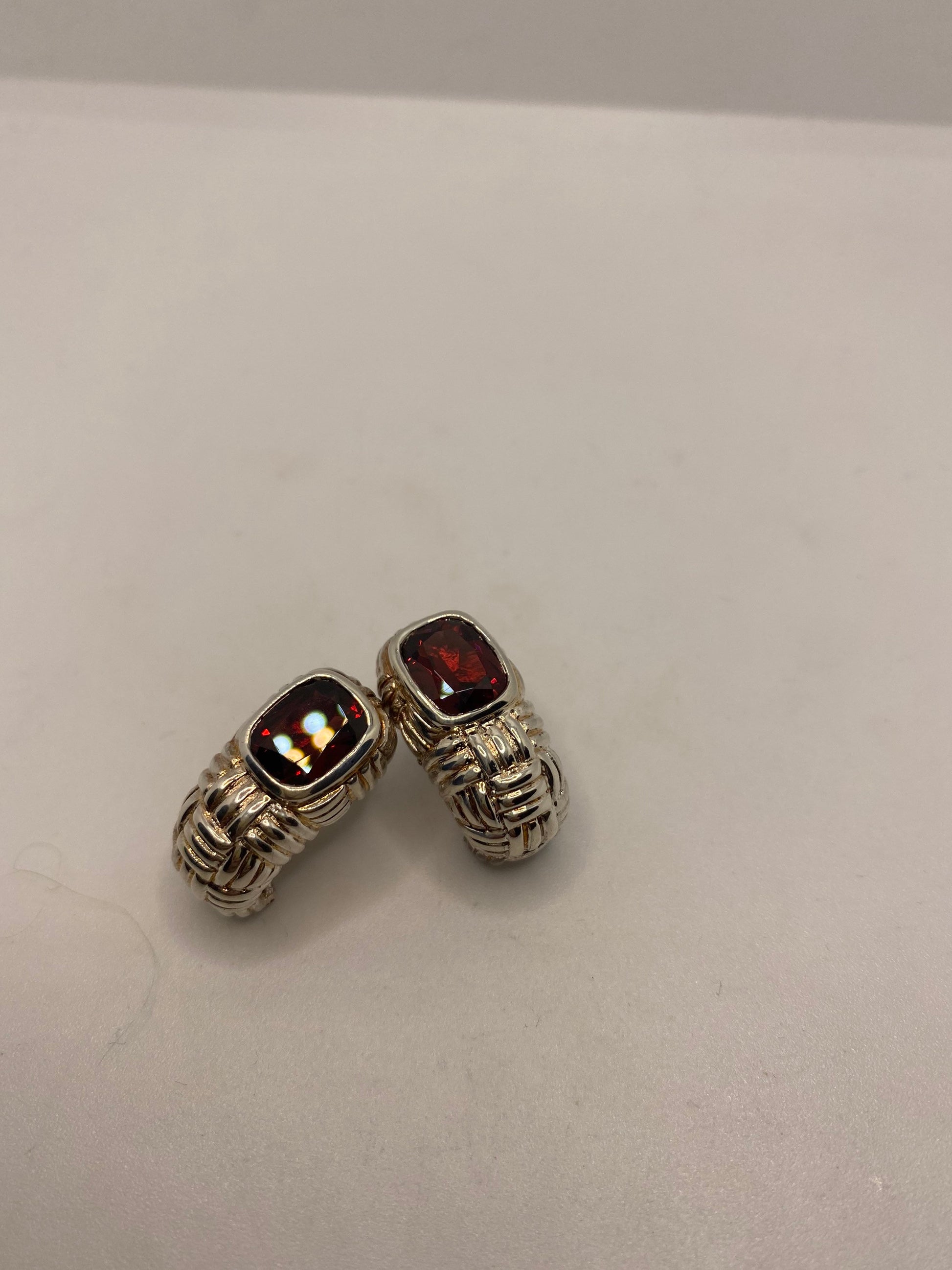 Vintage 925 Sterling Silver Bohemian Garnet Earrings