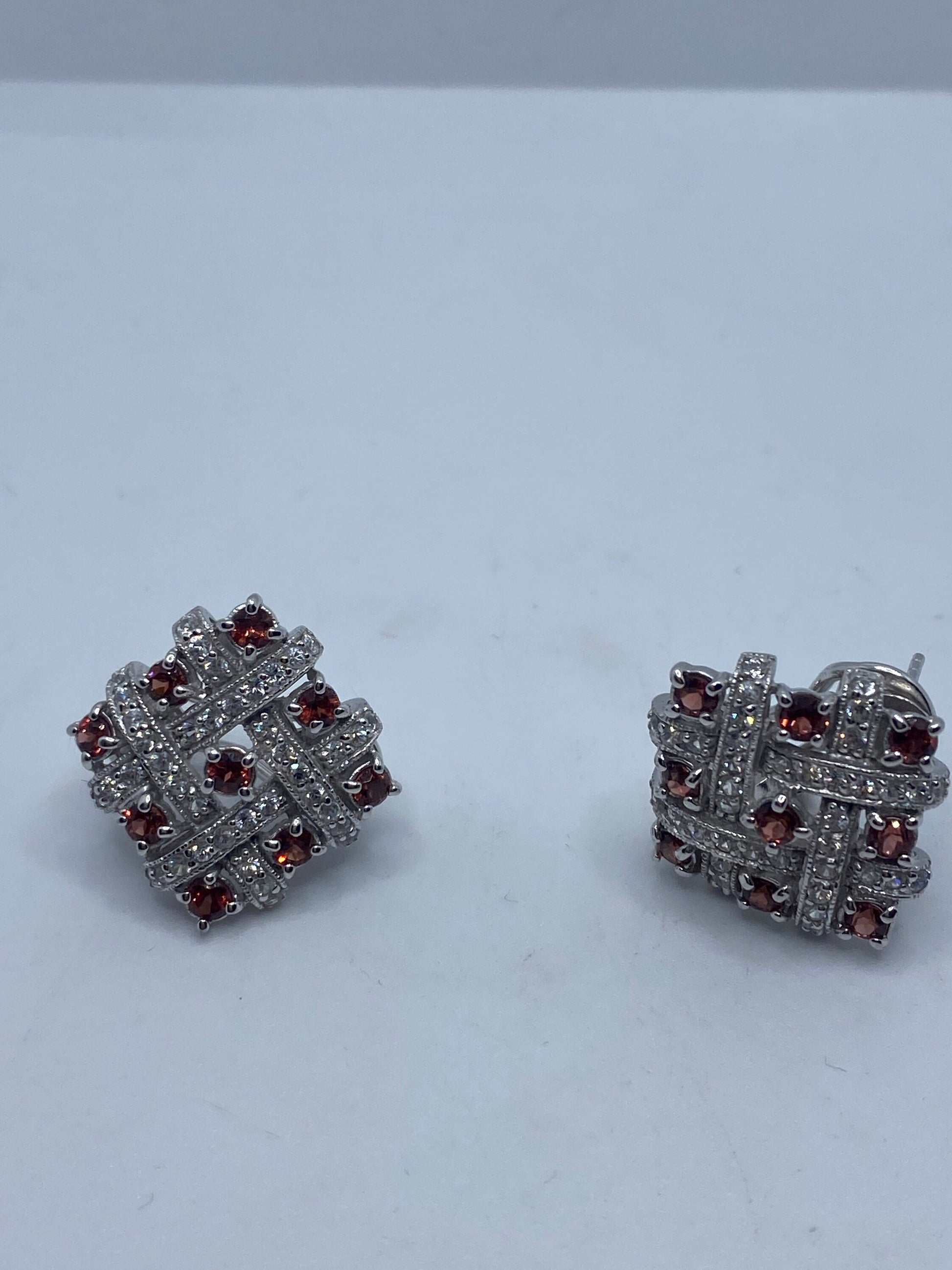 Vintage 925 Sterling Silver Bohemian Garnet Earrings