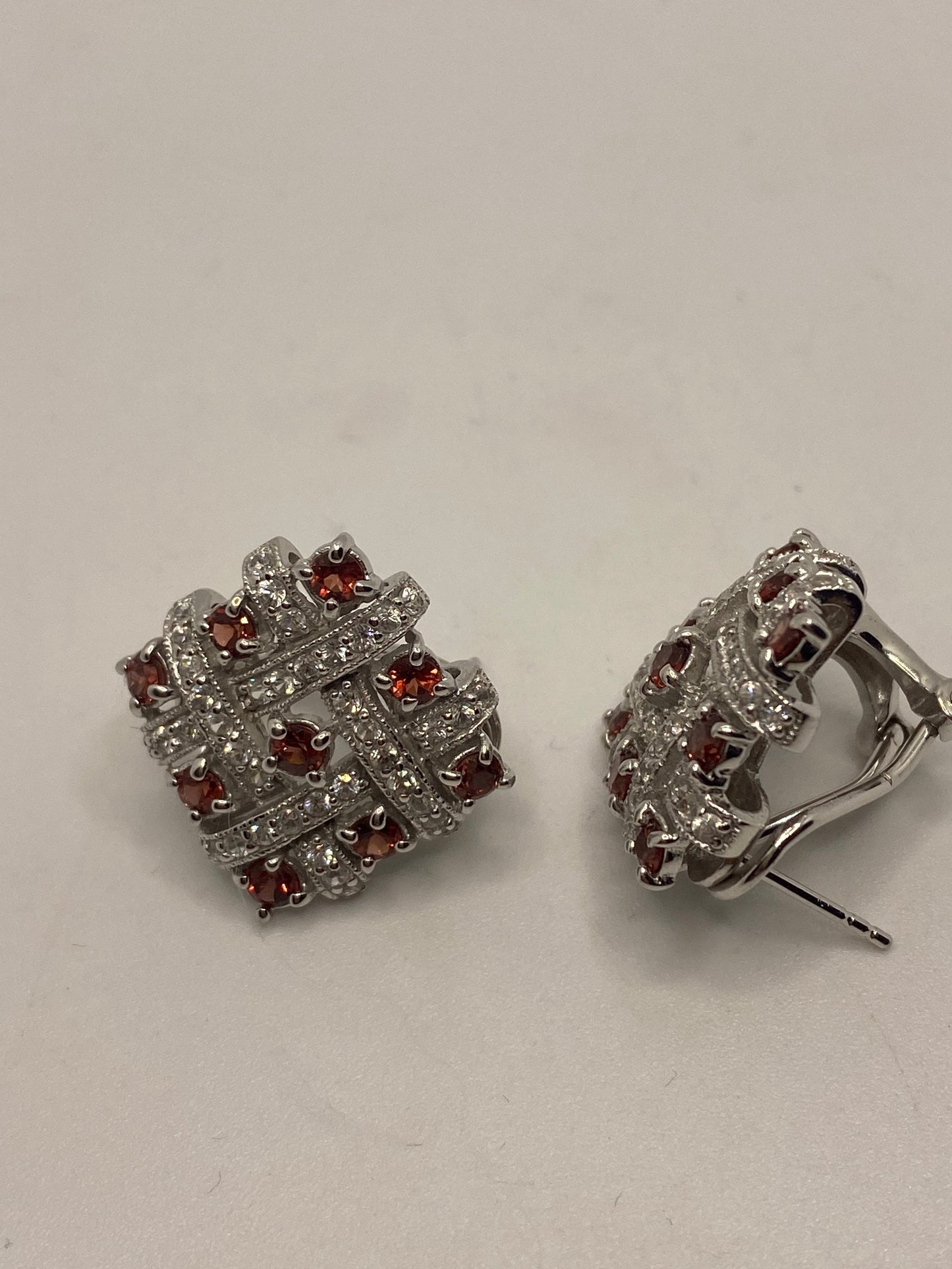 Vintage 925 Sterling Silver Bohemian Garnet Earrings