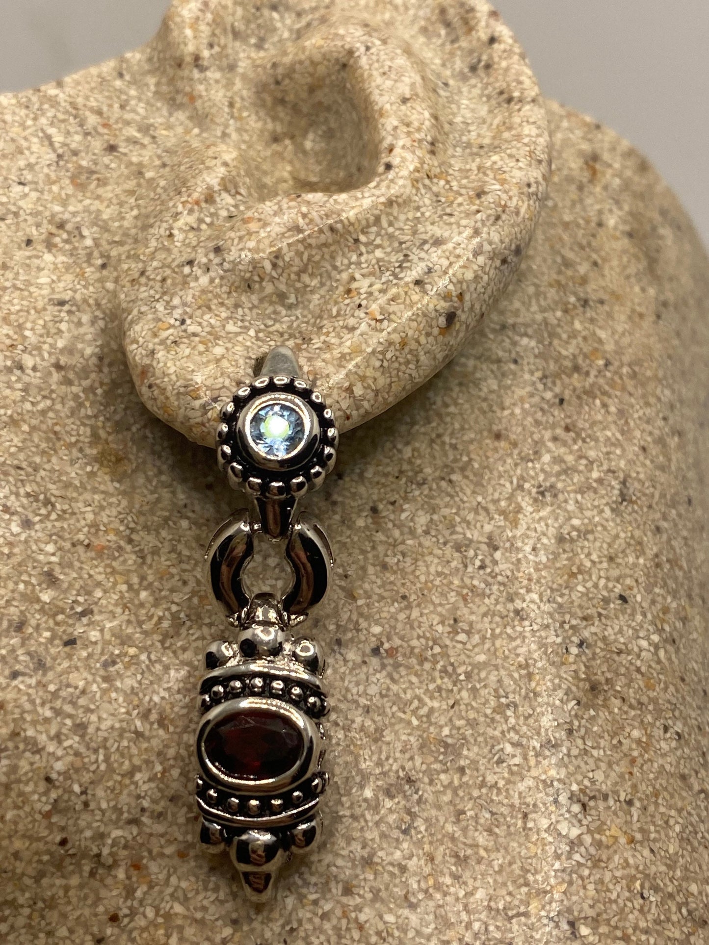 Vintage 925 Sterling Silver Bohemian Garnet Earrings