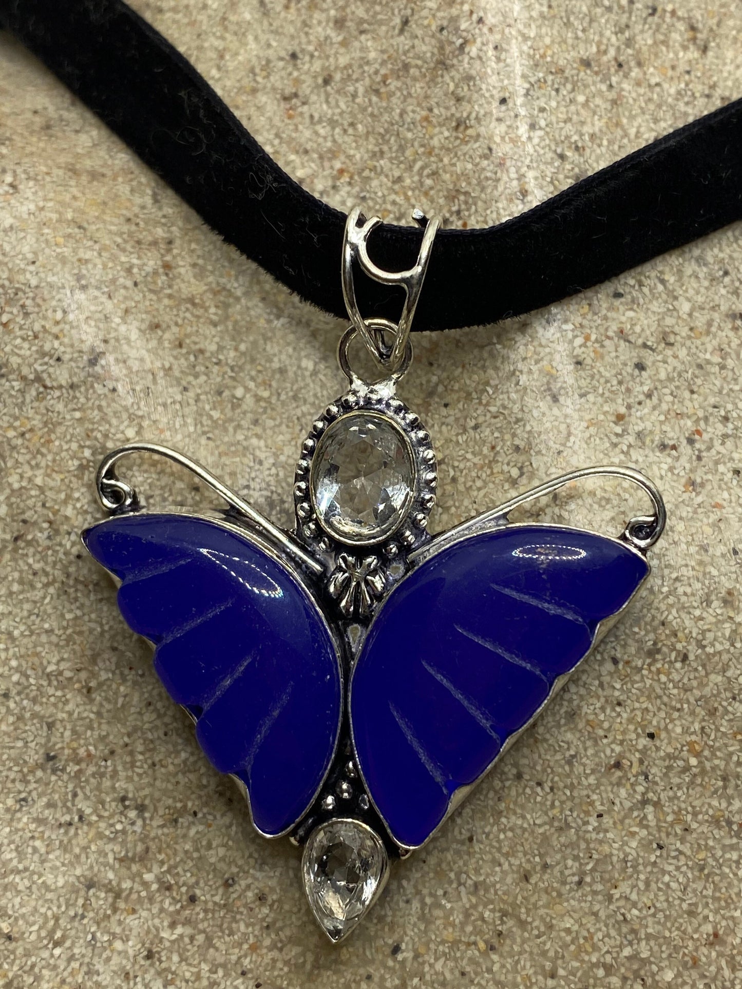 Vintage Blue Chalcedony Butterfly Choker Necklace