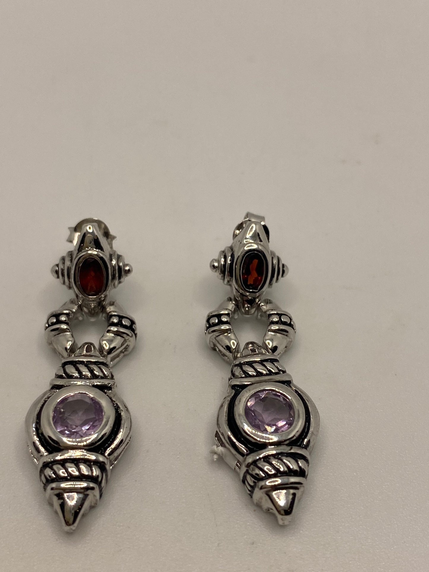 Vintage Amethyst Earrings 925 Sterling Silver Stud