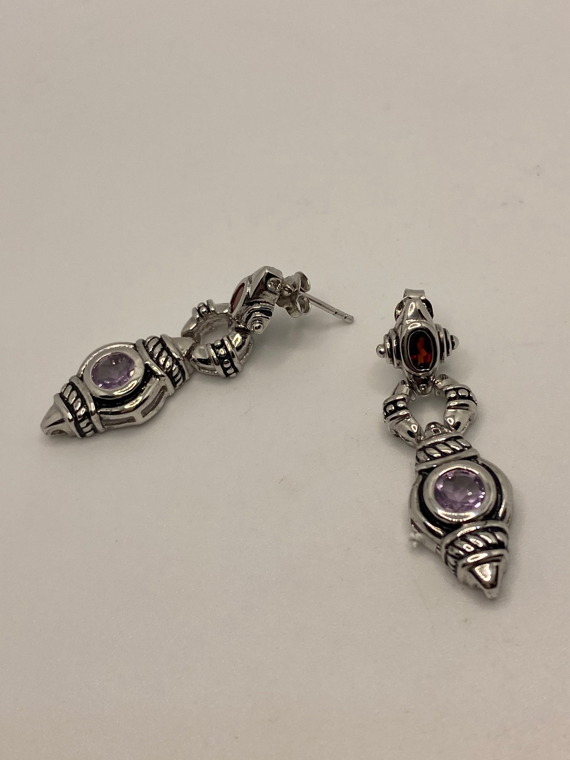 Vintage Amethyst Earrings 925 Sterling Silver Stud