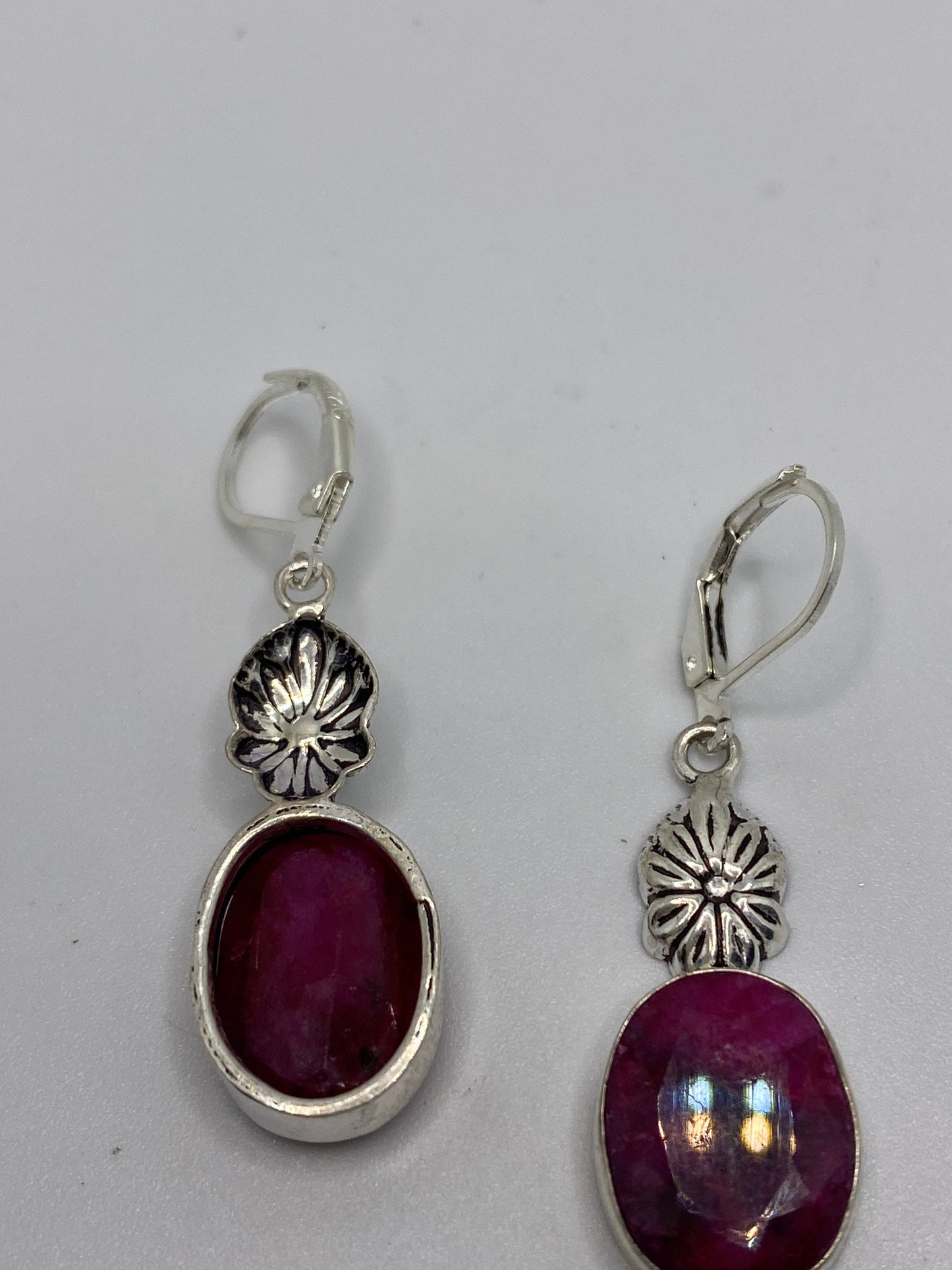 Vintage Handmade Deep Raw Ruby Earrings