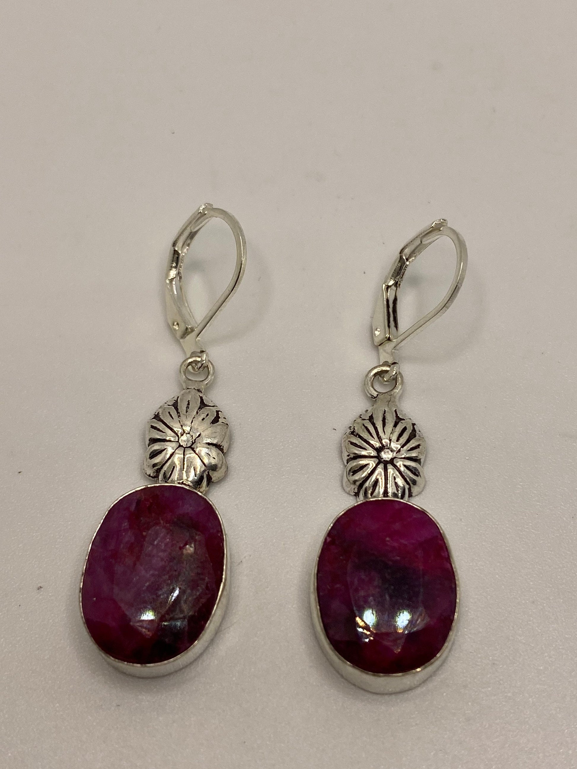 Vintage Handmade Deep Raw Ruby Earrings