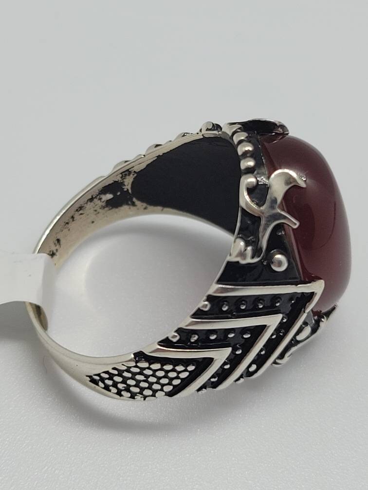 Vintage Carnelian Mens Ring in 925 Sterling Silver Persian Styled Genuine Carnelian