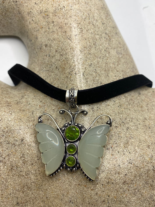 Vintage Green Chalcedony Butterfly Choker Necklace