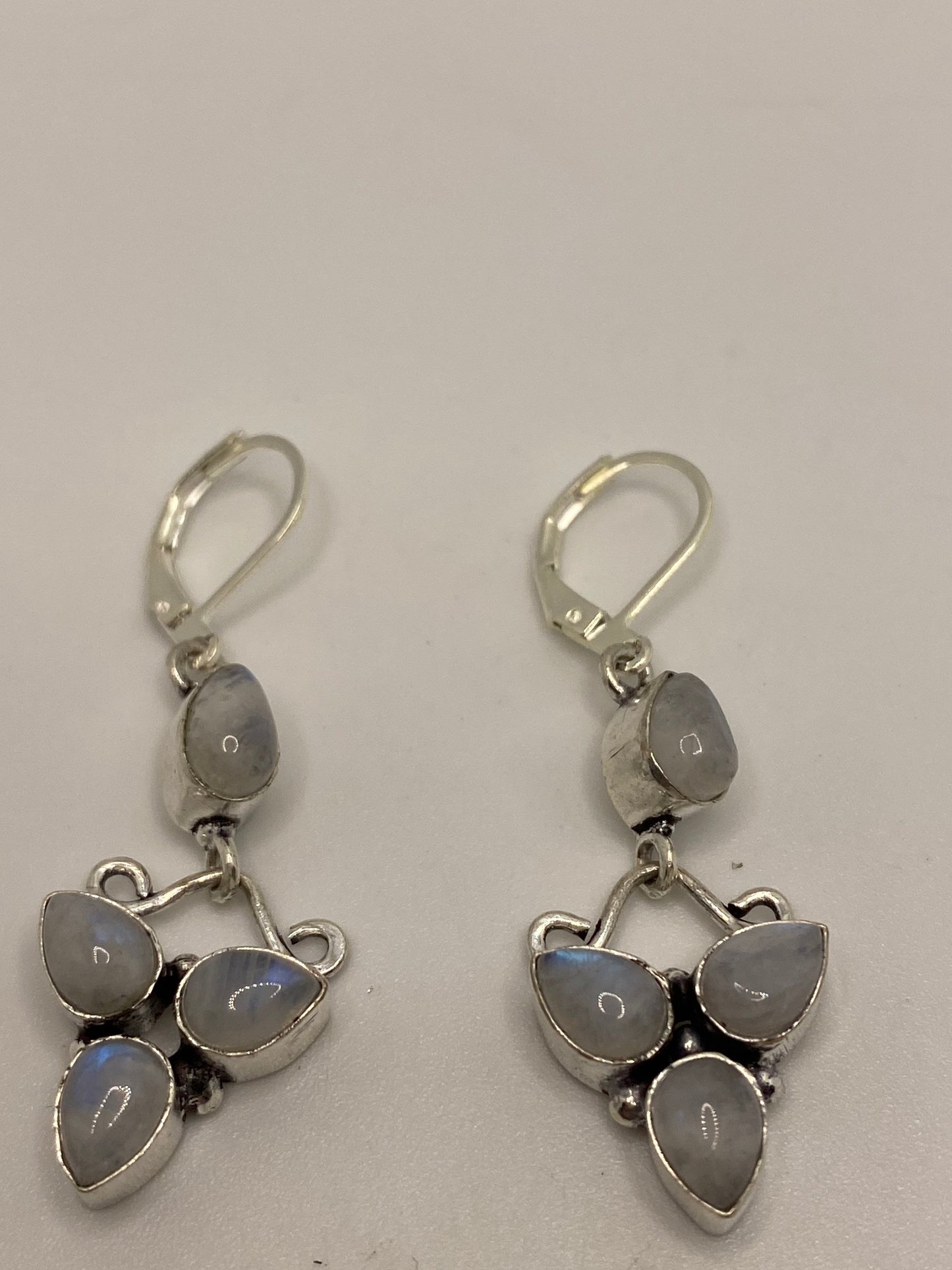 Vintage Rainbow Moonstone Silver Dangle Earrings