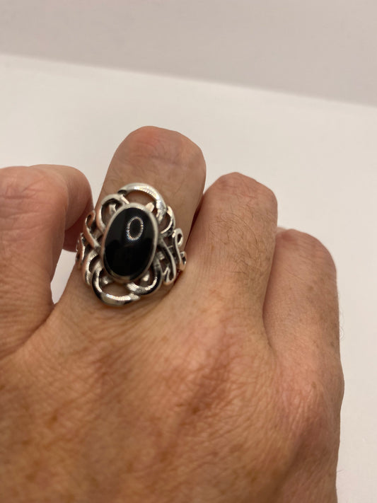 Vintage Celtic Genuine Black Onyx 925 Sterling Silver Ring