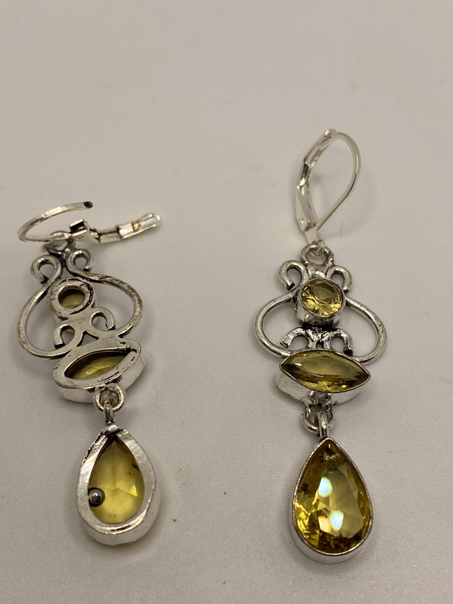 Vintage Citrine Earrings 925 Sterling Silver Deco Dangles