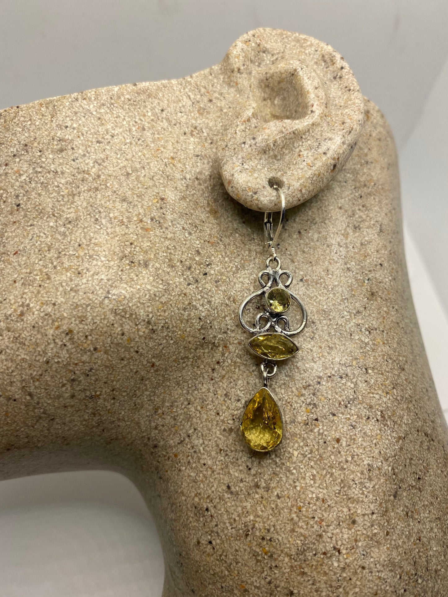 Vintage Citrine Earrings 925 Sterling Silver Deco Dangles