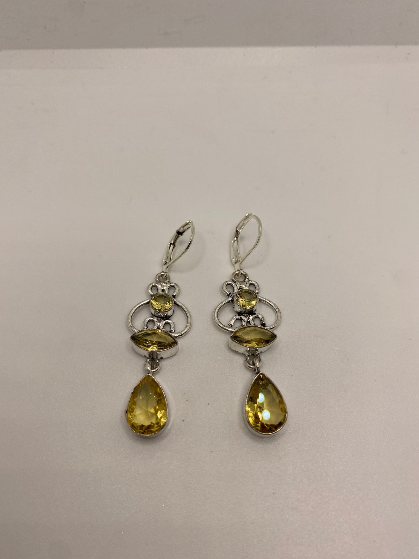 Vintage Citrine Earrings 925 Sterling Silver Deco Dangles