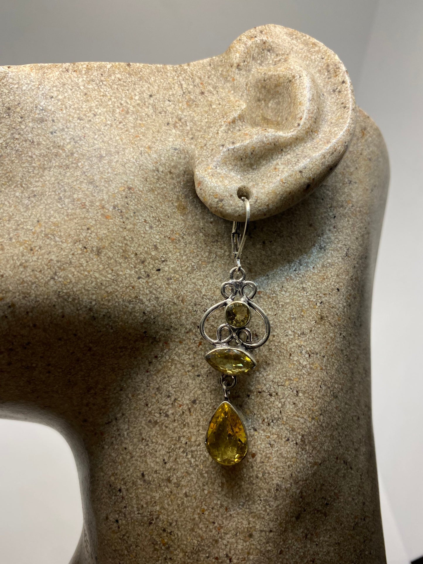 Vintage Citrine Earrings 925 Sterling Silver Deco Dangles