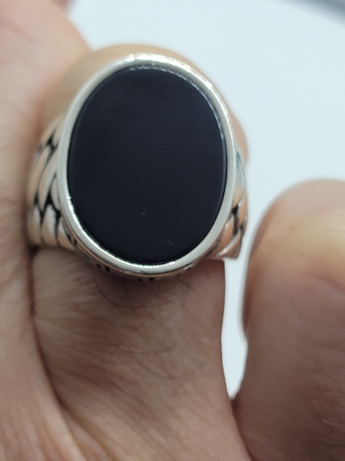 Vintage Black Onyx Mens Ring in 925 Sterling Silver Modern Styled with Genuine Onyx