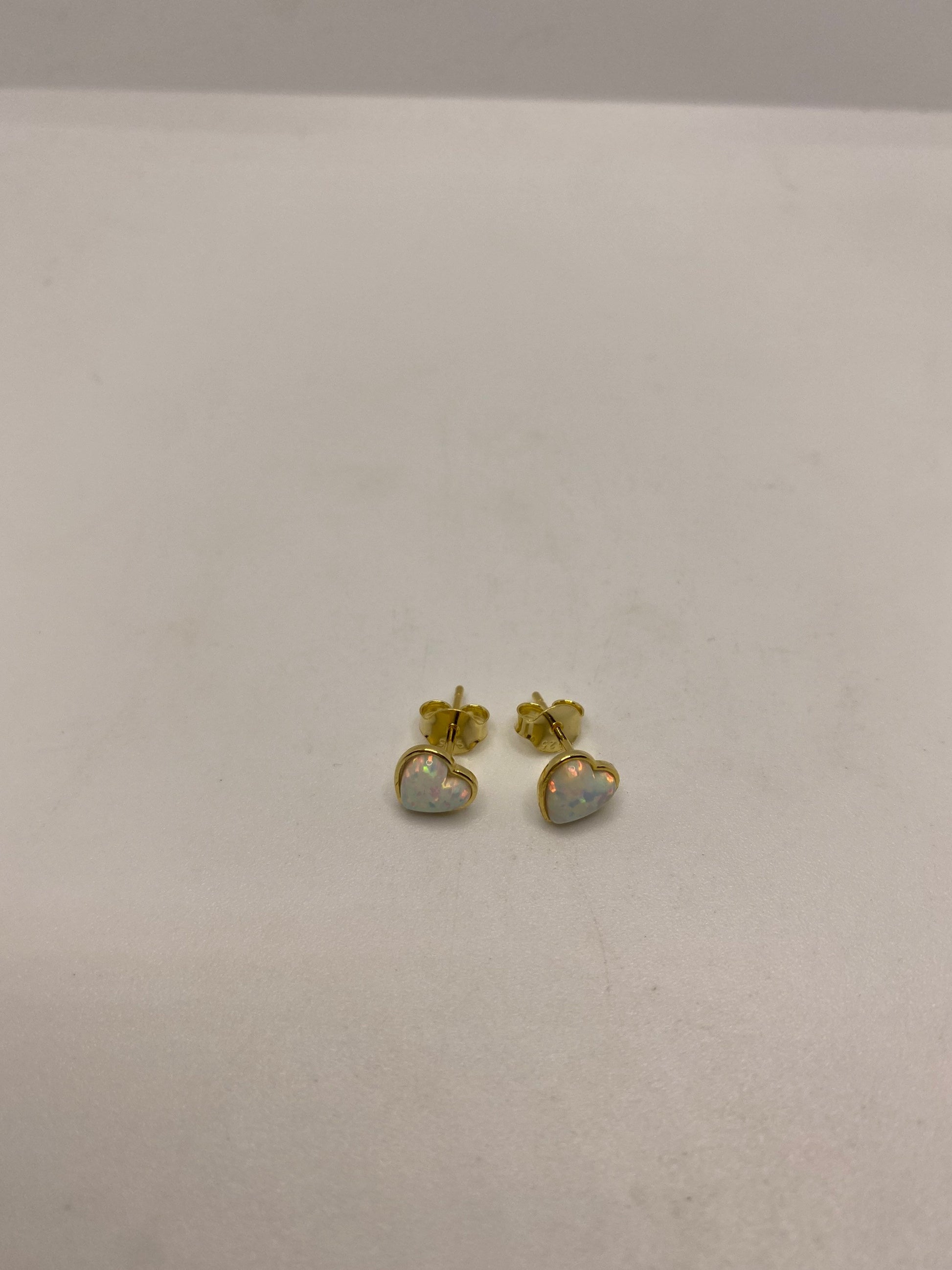 Vintage Opal Earrings Golden 925 Sterling Silver Stud Button