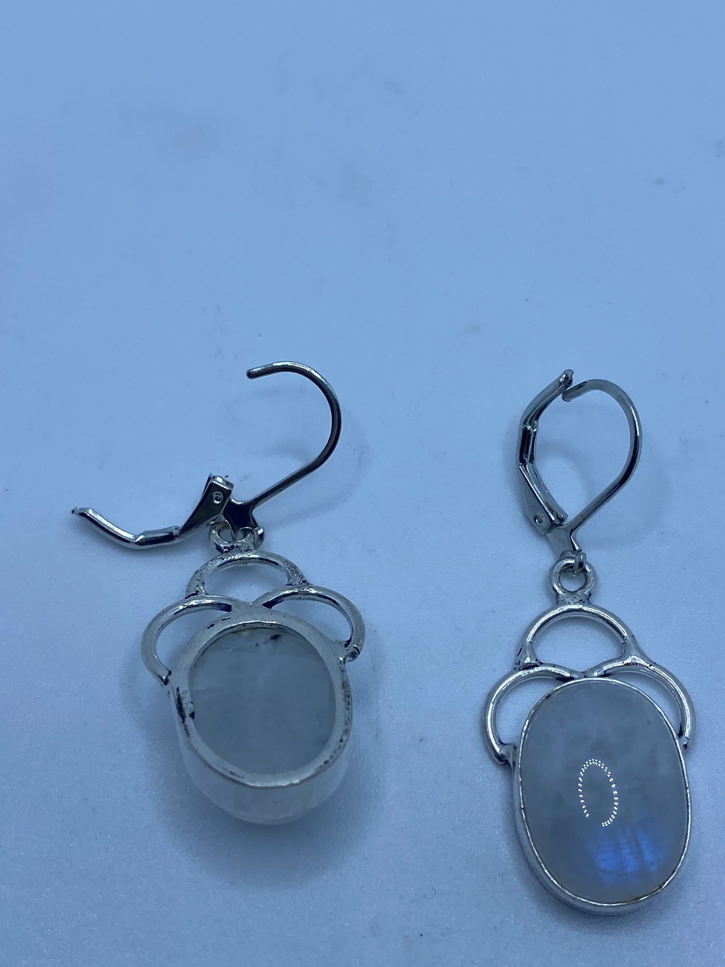 Vintage Rainbow Moonstone Sterling Silver Lever Back Dangle Earrings