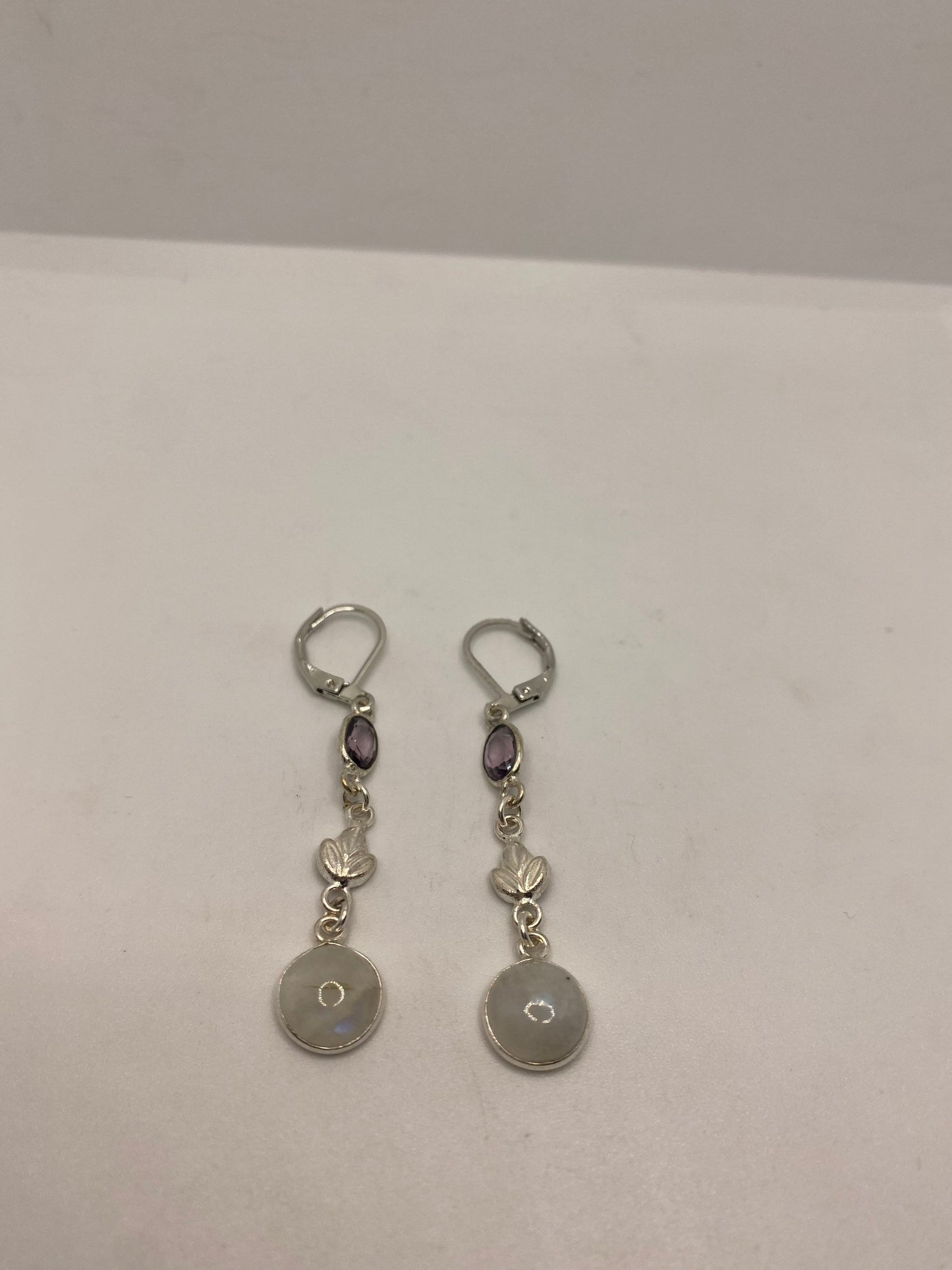 Vintage Rainbow Moonstone Sterling Silver Lever Back Dangle Earrings