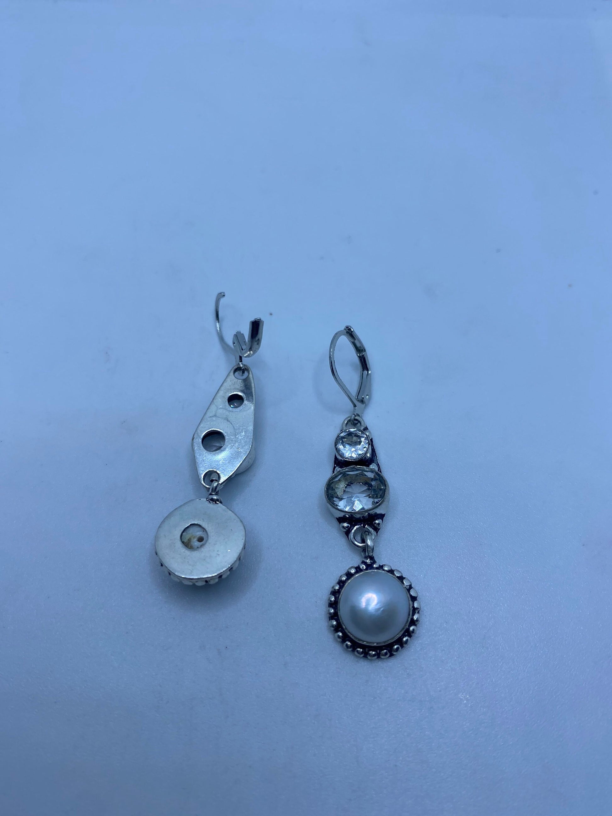 Vintage Genuine Pearl Sterling Silver Dangle Earrings