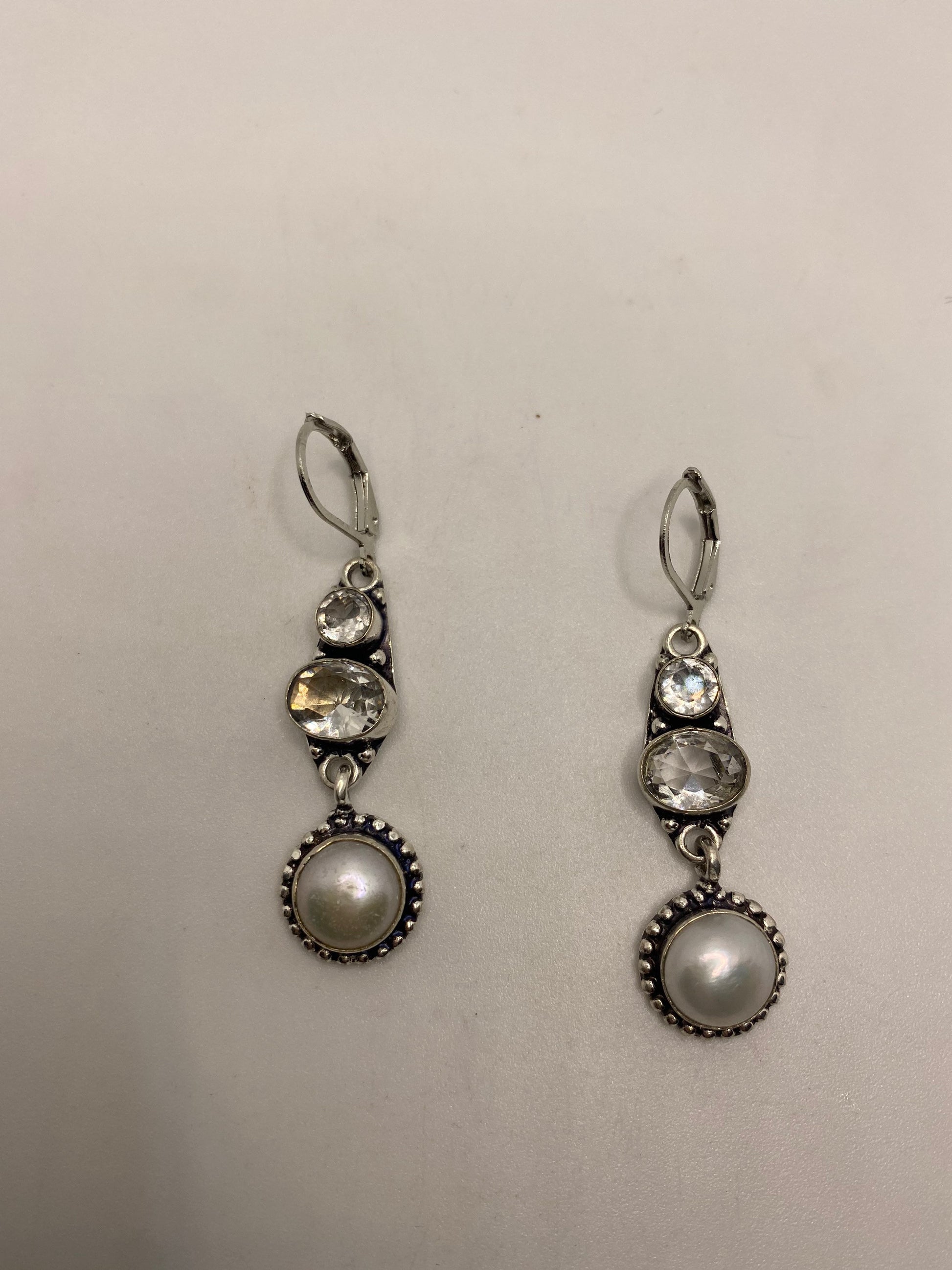 Vintage Genuine Pearl Sterling Silver Dangle Earrings