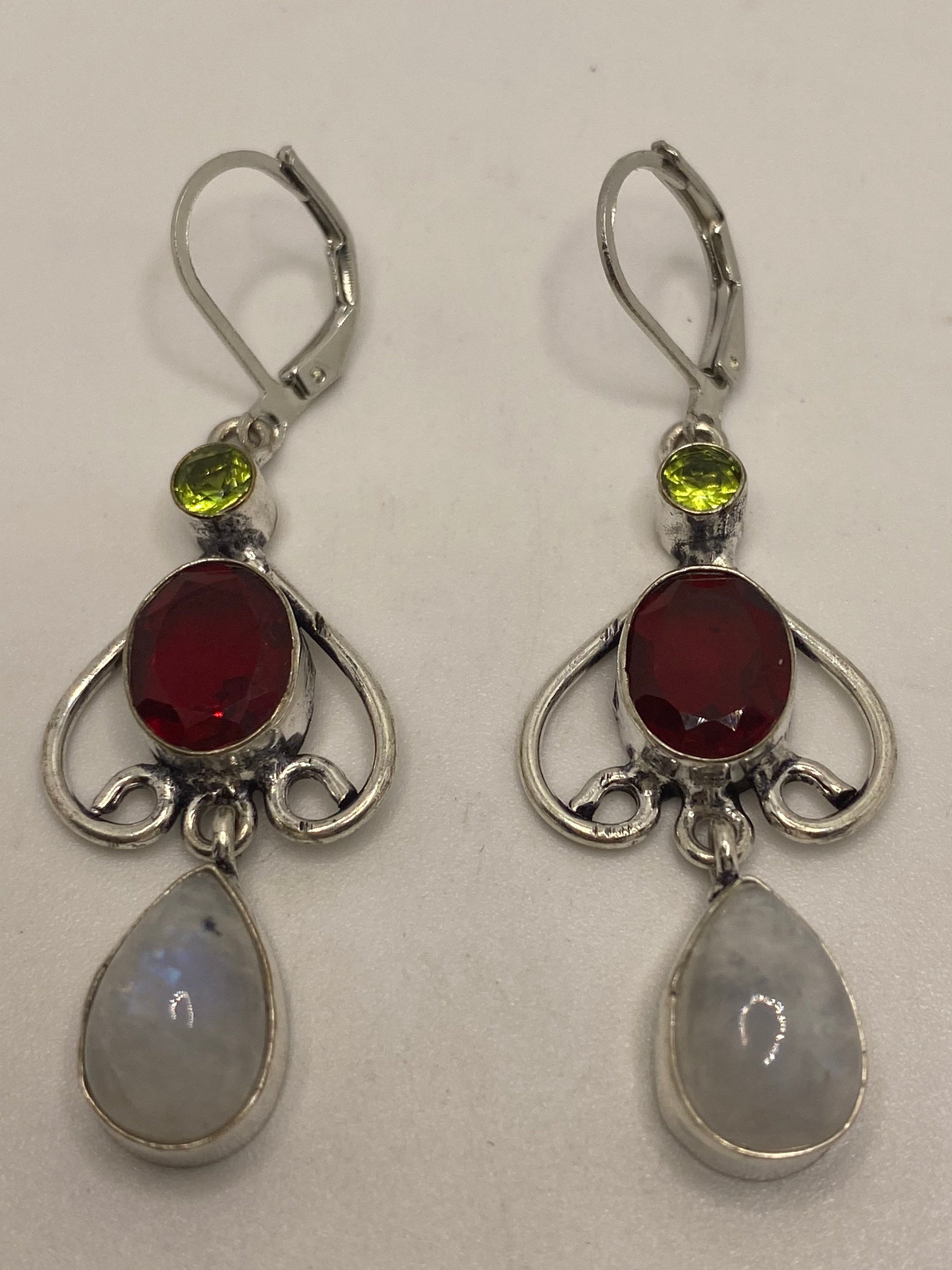 Vintage Rainbow Moonstone Sterling Silver Lever Back Dangle Earrings