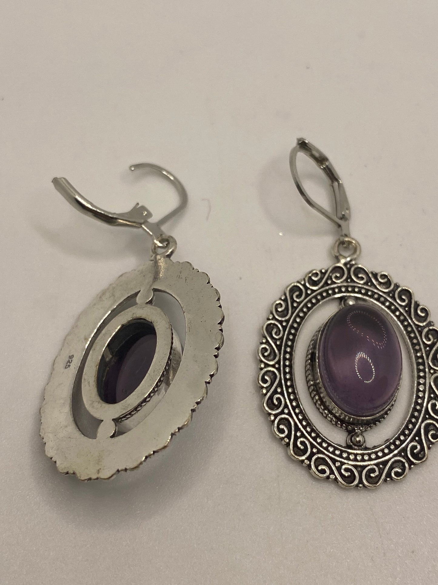 Vintage Purple Amethyst Earrings 925 Sterling Silver Leverback Chandelier