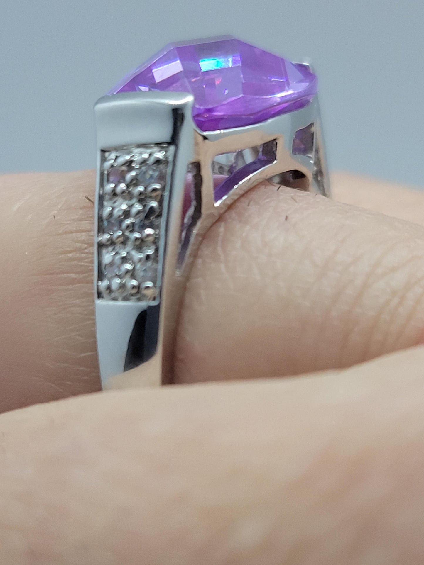 Vintage Lavender CZ with White Sapphire Ring in 925 Sterling Silver