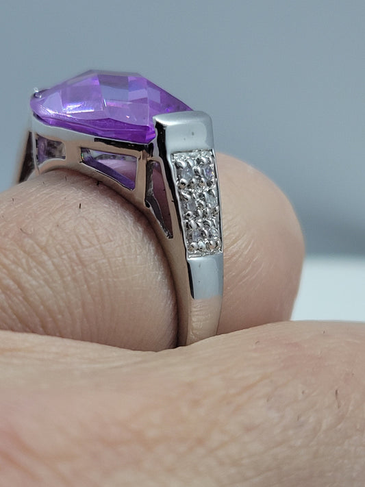 Vintage Lavender CZ with White Sapphire Ring in 925 Sterling Silver