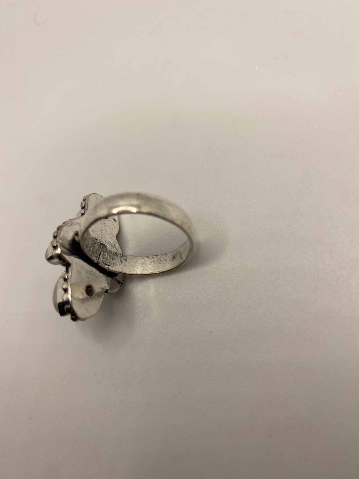 Vintage Blue White Rainbow Moonstone Stone Silver Ring