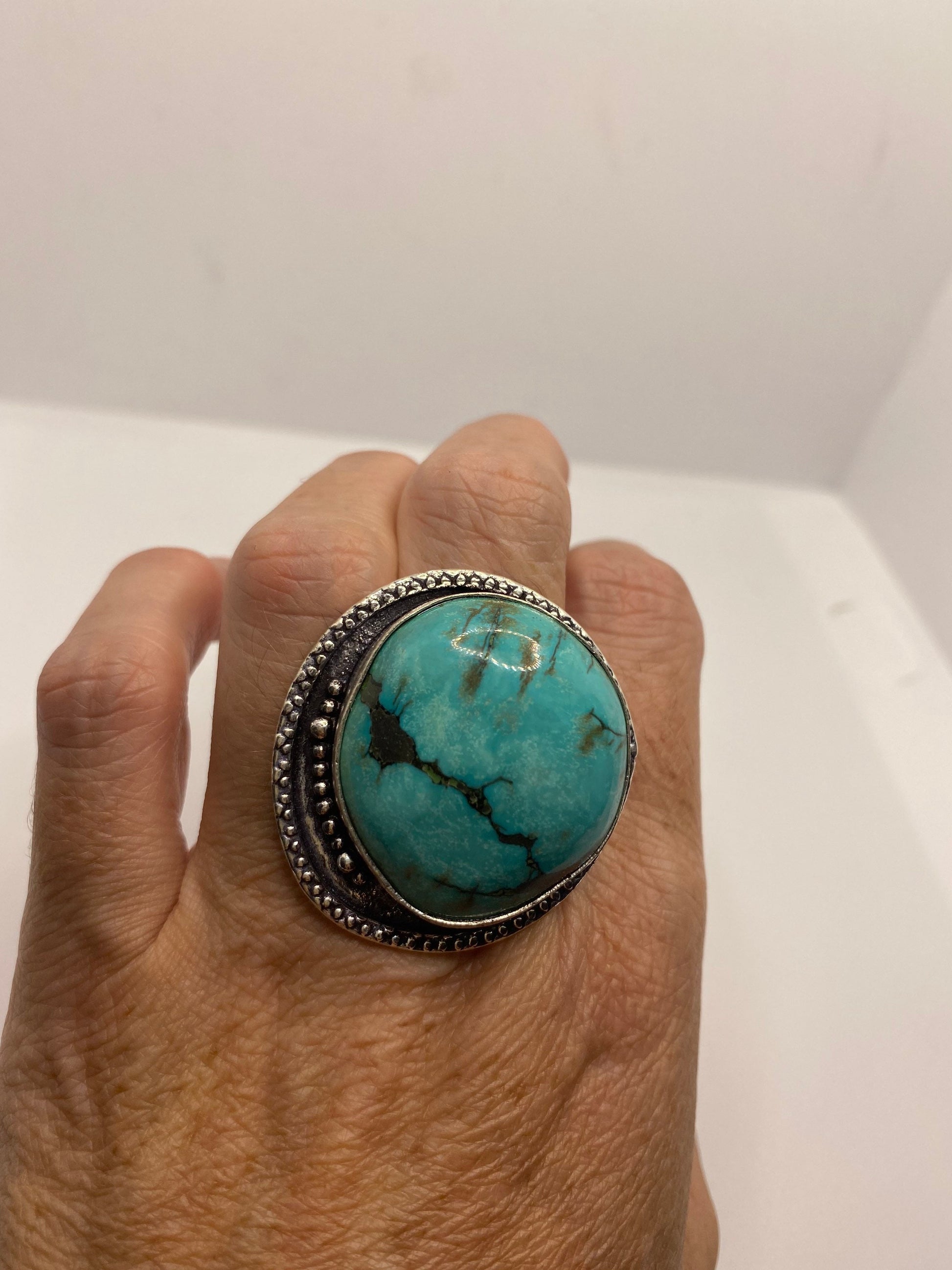 Vintage Blue Genuine Tibetan Turquoise Ring Size 10
