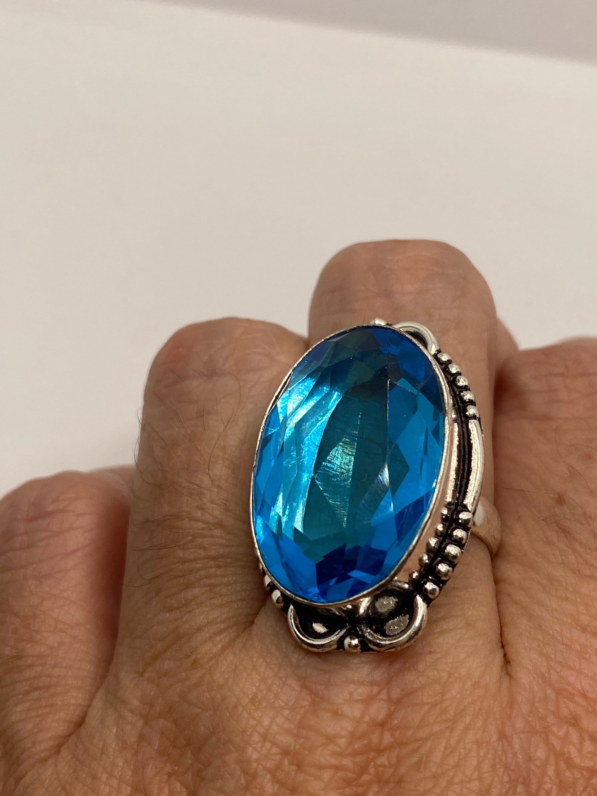 Vintage Blue Ring Antique Art Glass Cocktail