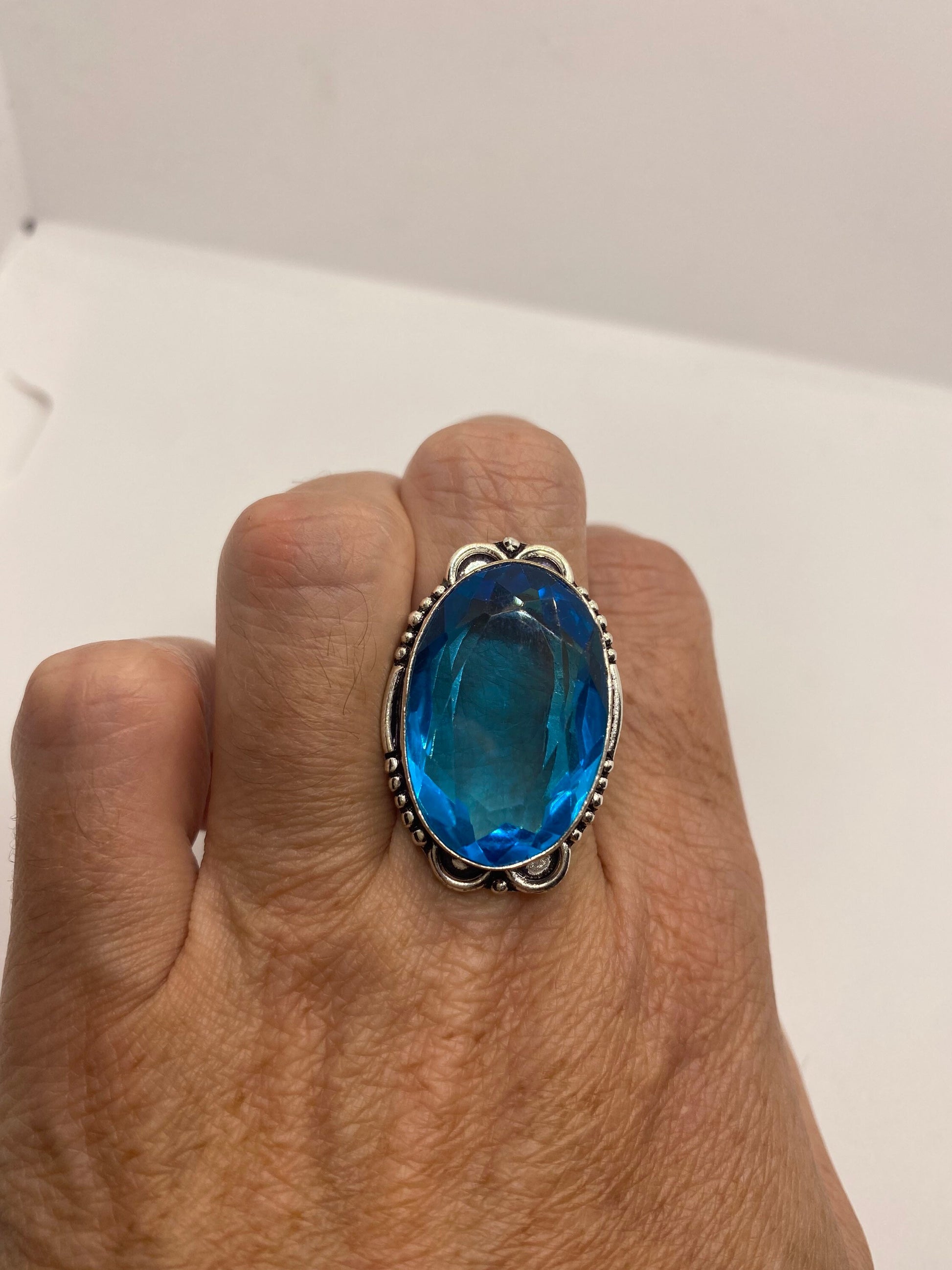 Vintage Blue Ring Antique Art Glass Cocktail