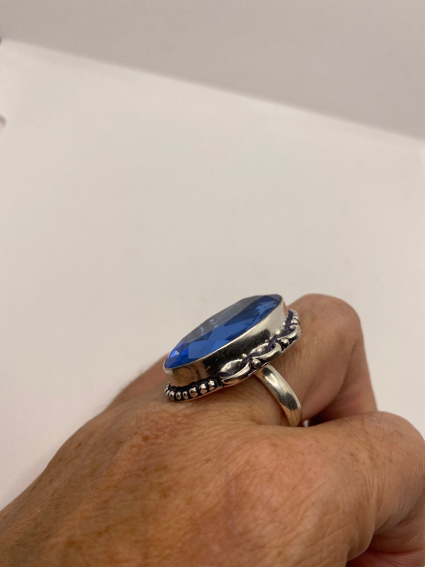 Vintage Blue Ring Antique Art Glass Cocktail