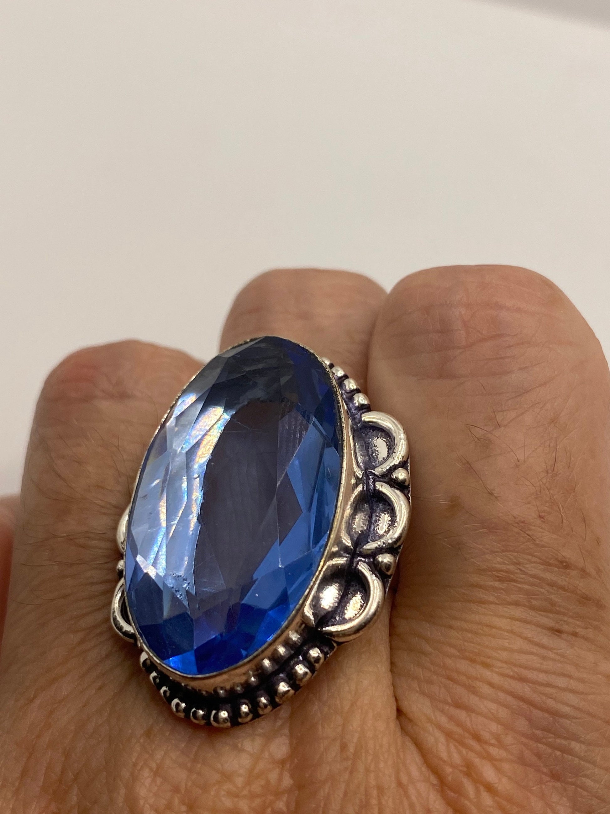 Vintage Blue Ring Antique Art Glass Cocktail