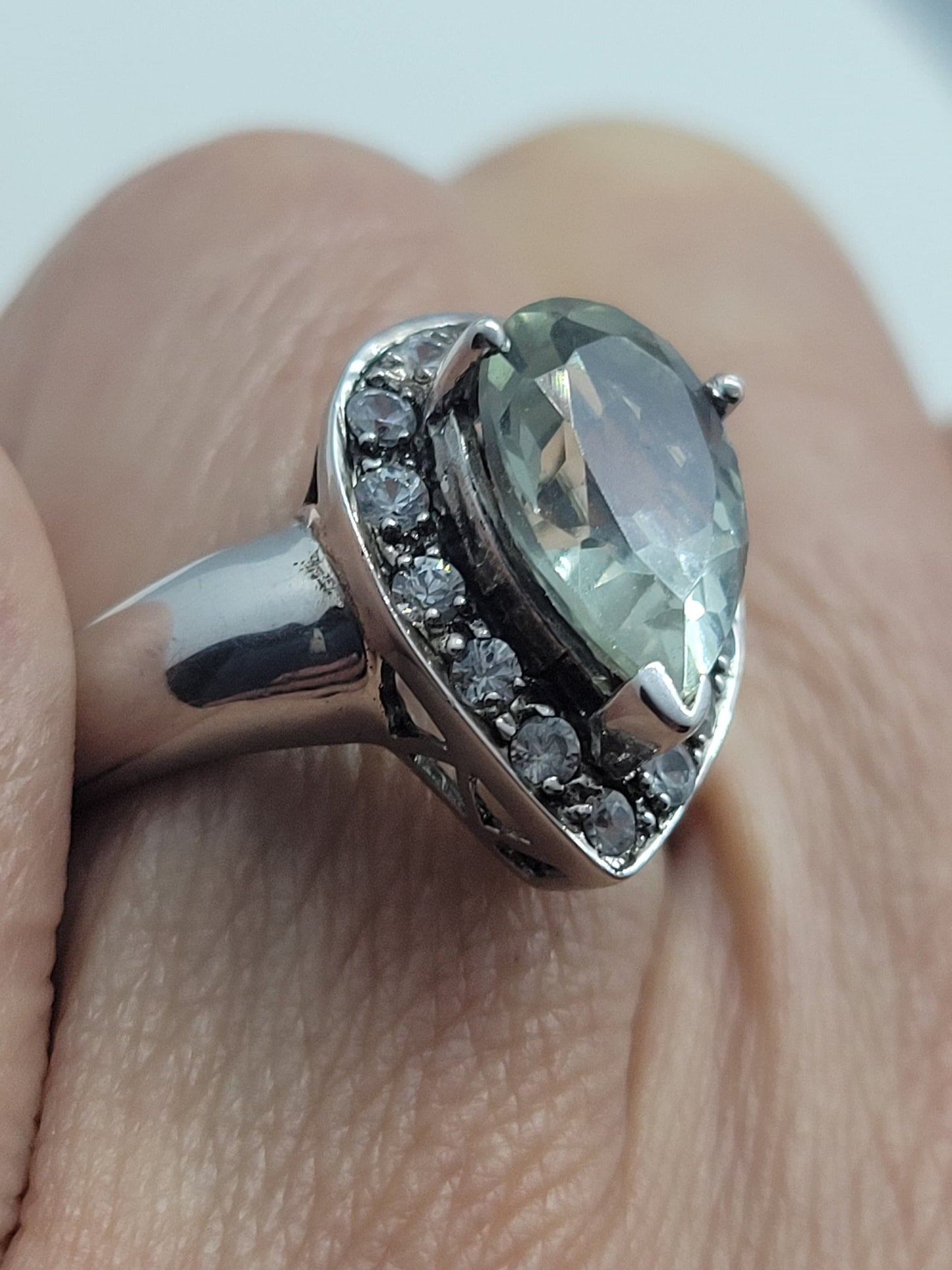 Vintage Smoky Quartz with White Topaz Ring in 925 Sterling Silver