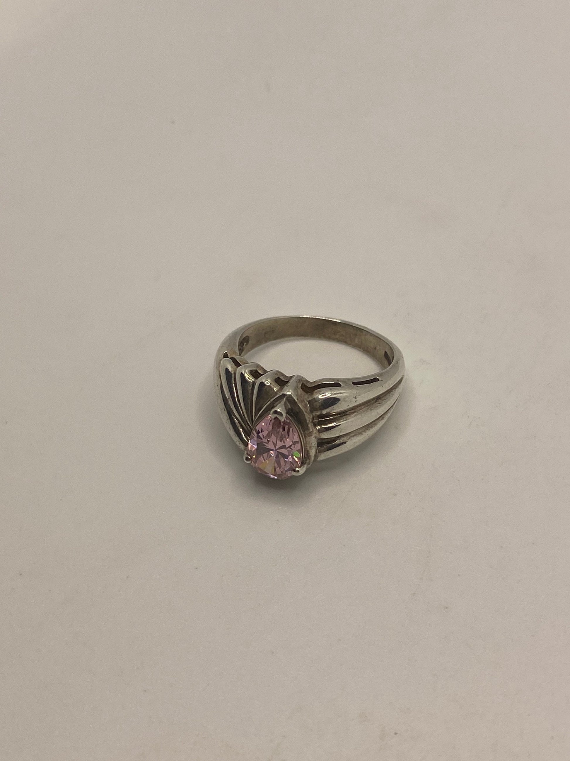 Vintage Pink Ice CZ Deco Ring 925 Sterling Silver