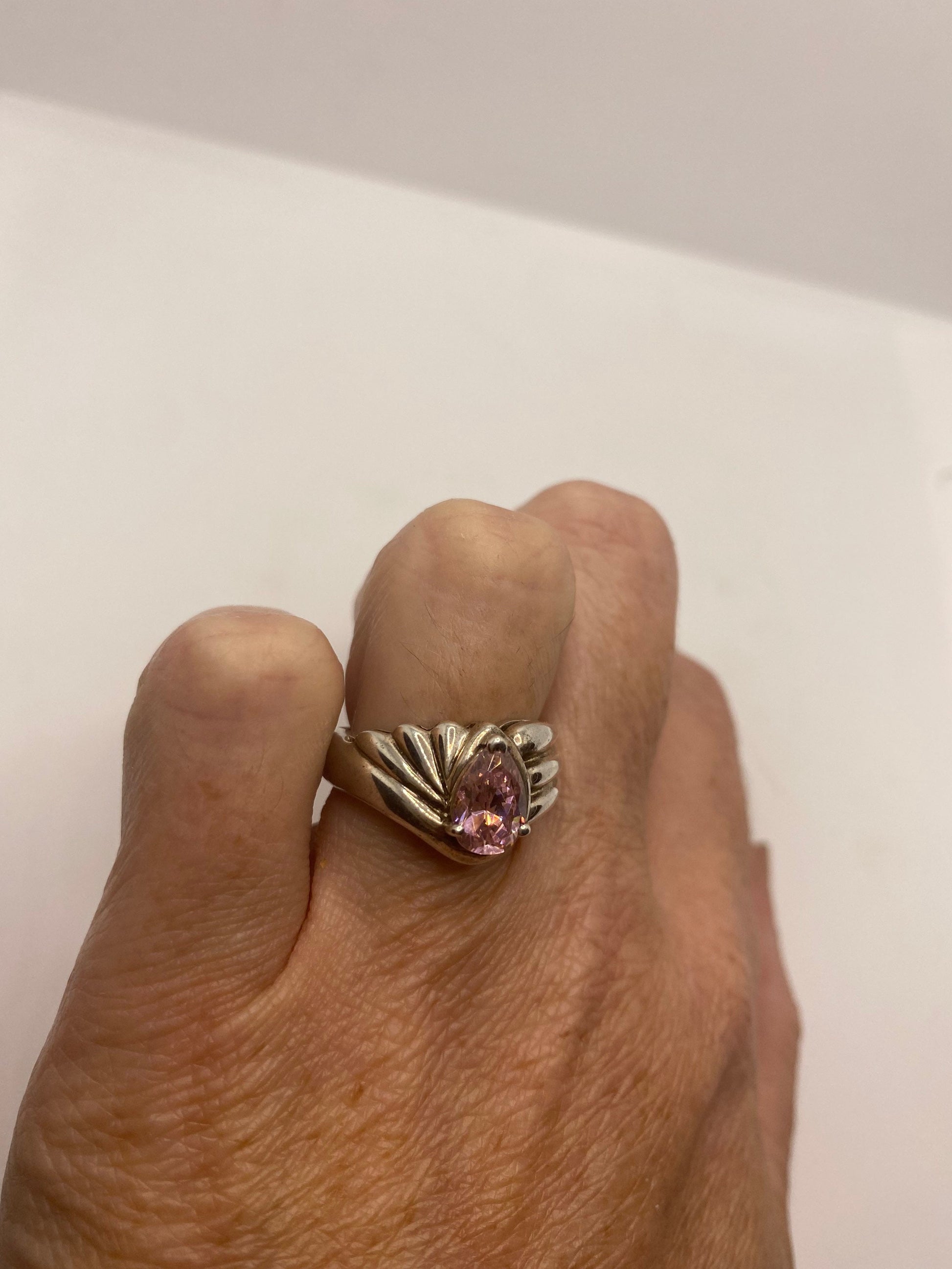 Vintage Pink Ice CZ Deco Ring 925 Sterling Silver