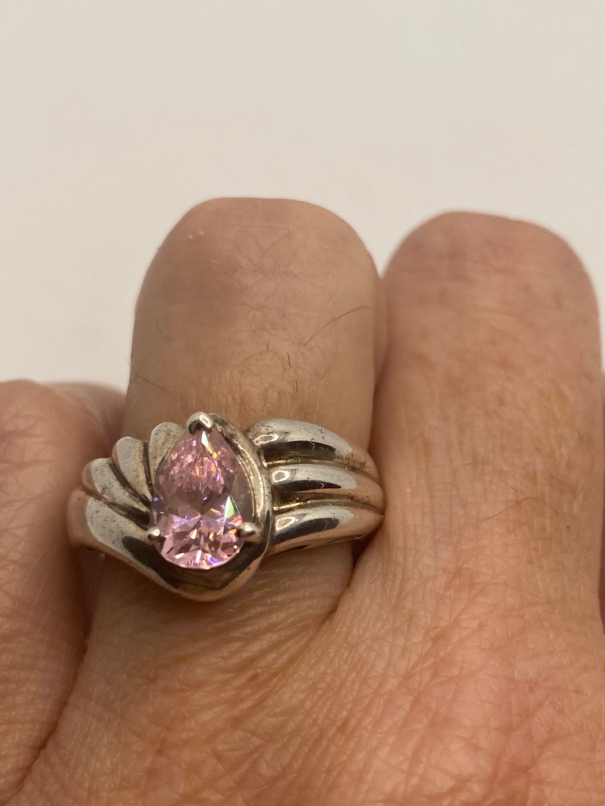 Vintage Pink Ice CZ Deco Ring 925 Sterling Silver