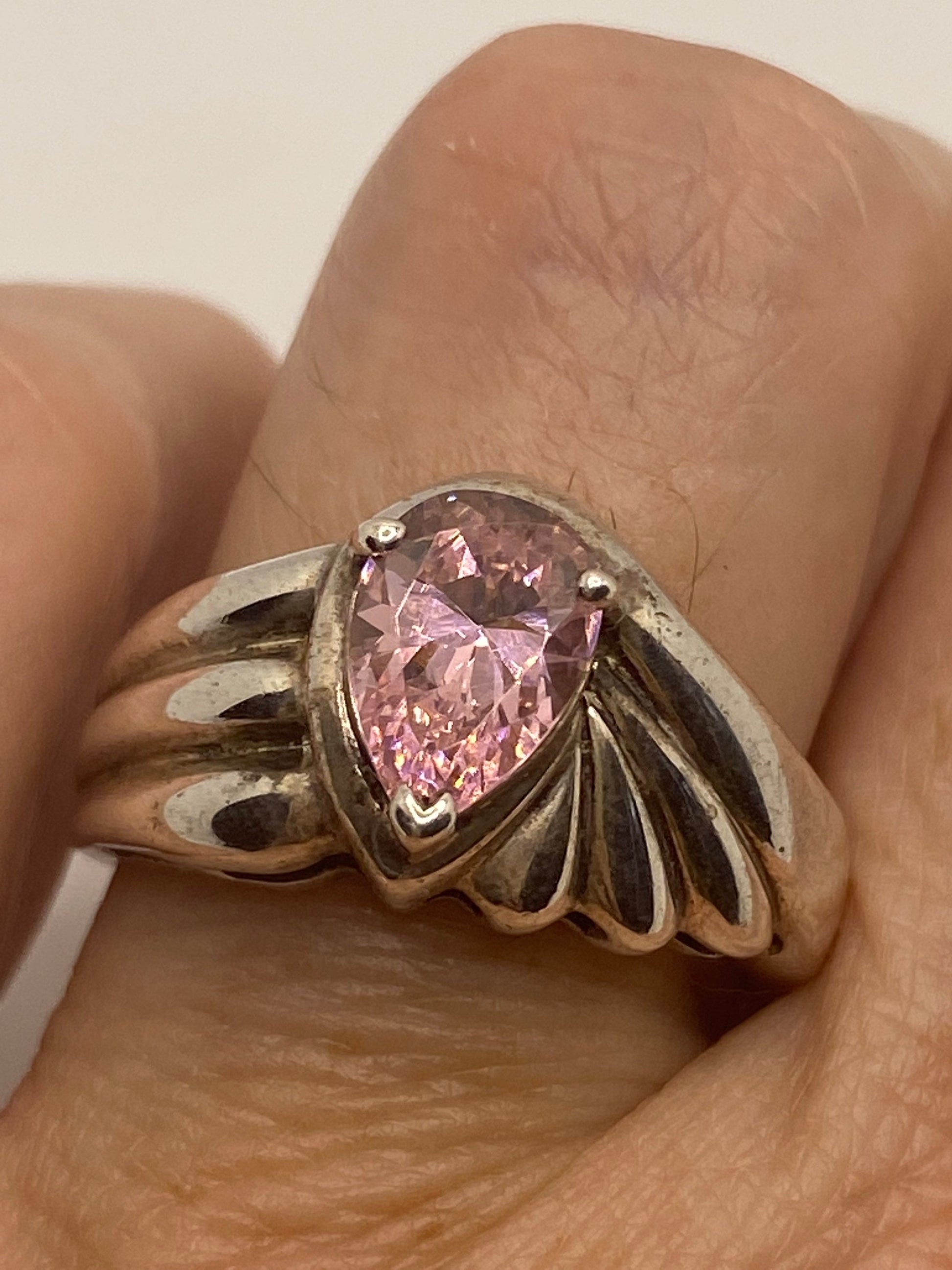 Vintage Pink Ice CZ Deco Ring 925 Sterling Silver