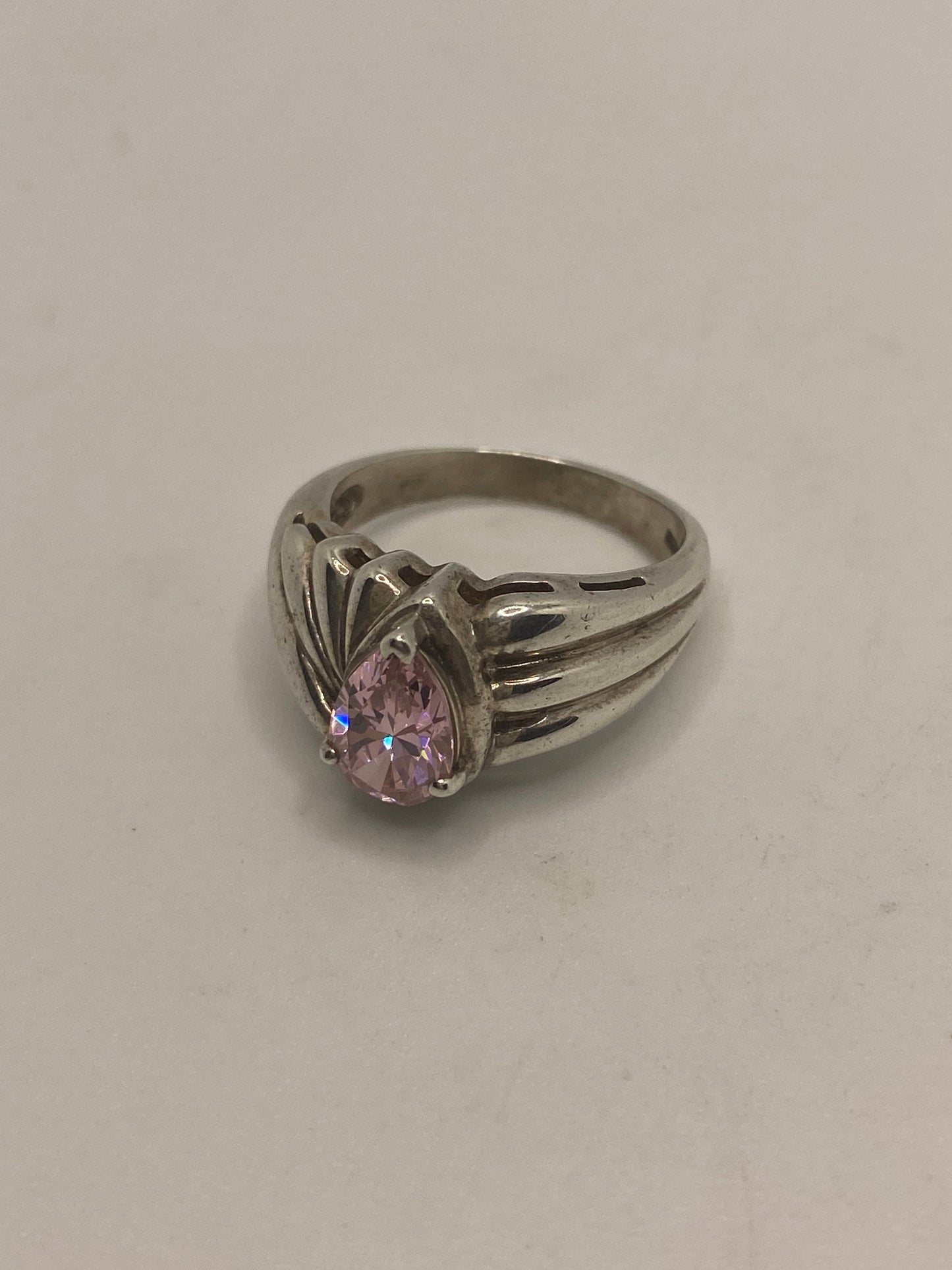 Vintage Pink Ice CZ Deco Ring 925 Sterling Silver