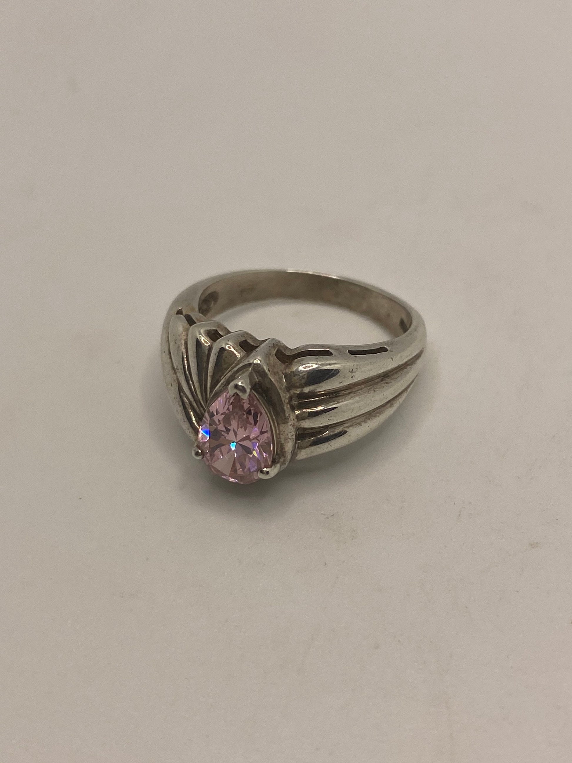 Vintage Pink Ice CZ Deco Ring 925 Sterling Silver