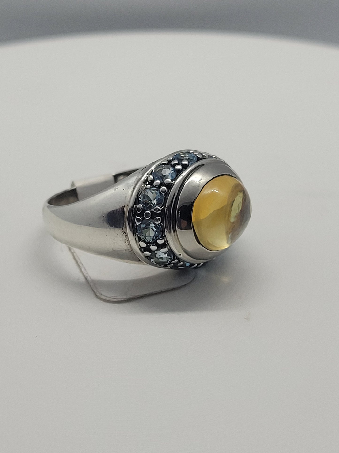 Vintage Yellow Citrine Ring with Blue Topaz set in 925 Sterling Silver