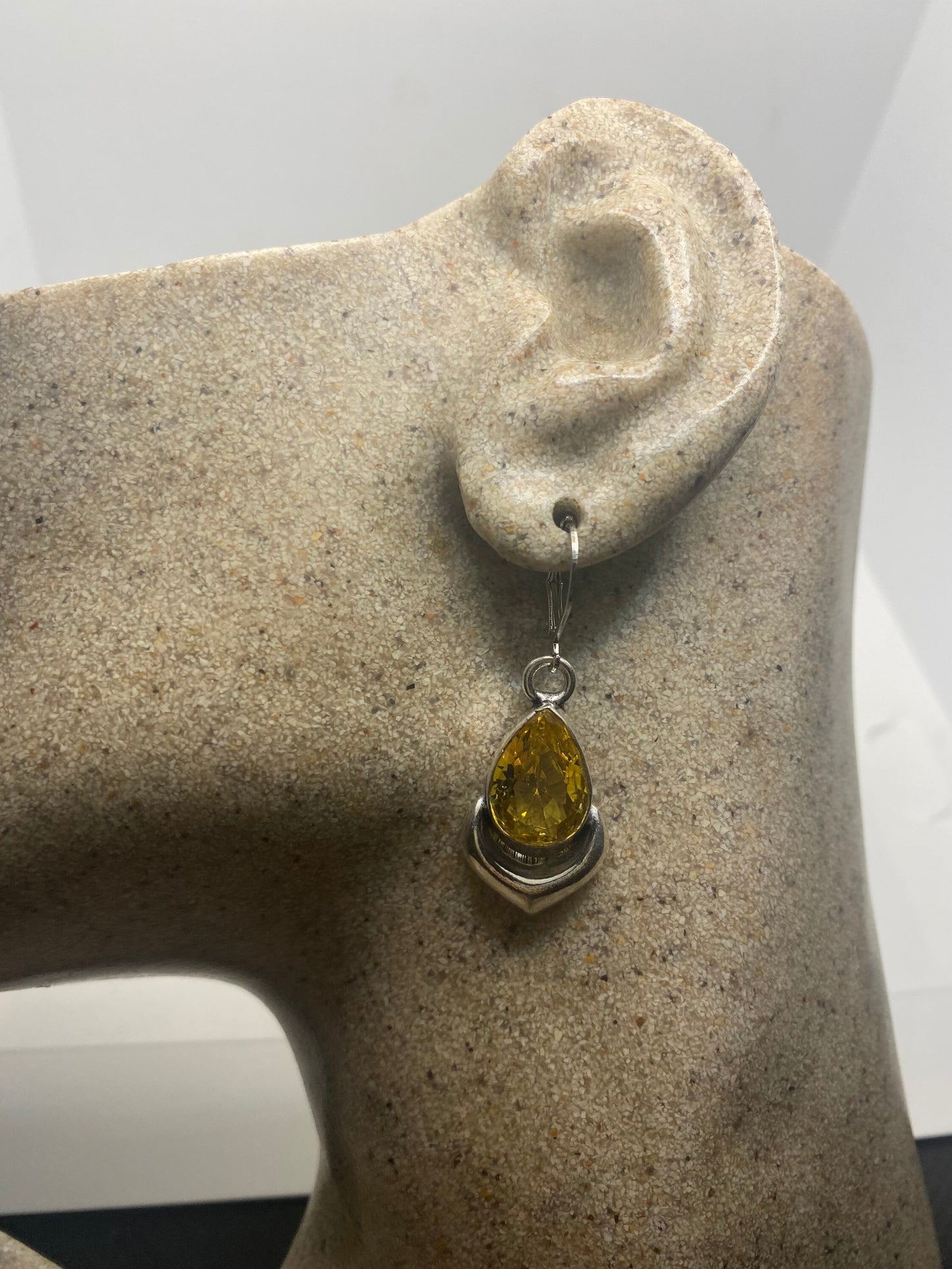 Vintage Citrine 925 Sterling Silver Lever Back Earrings