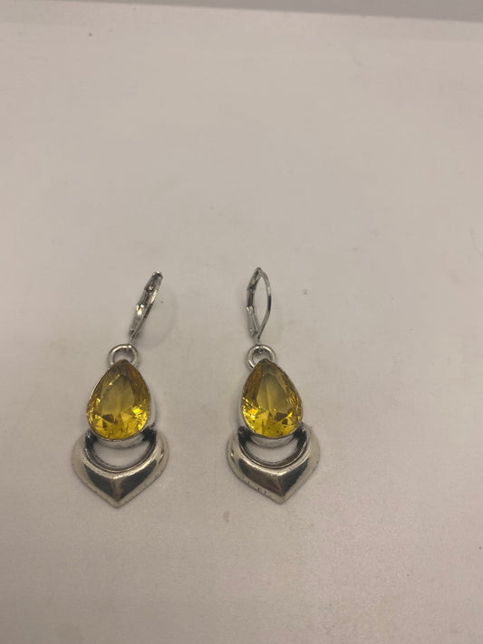 Vintage Citrine 925 Sterling Silver Lever Back Earrings