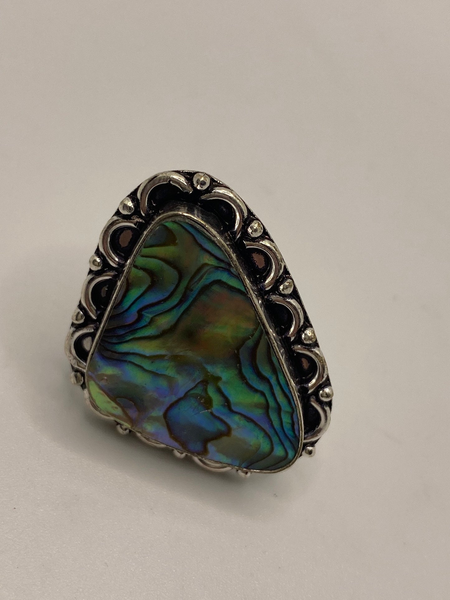 Antique Green Abalone White Bronze Silver Ring