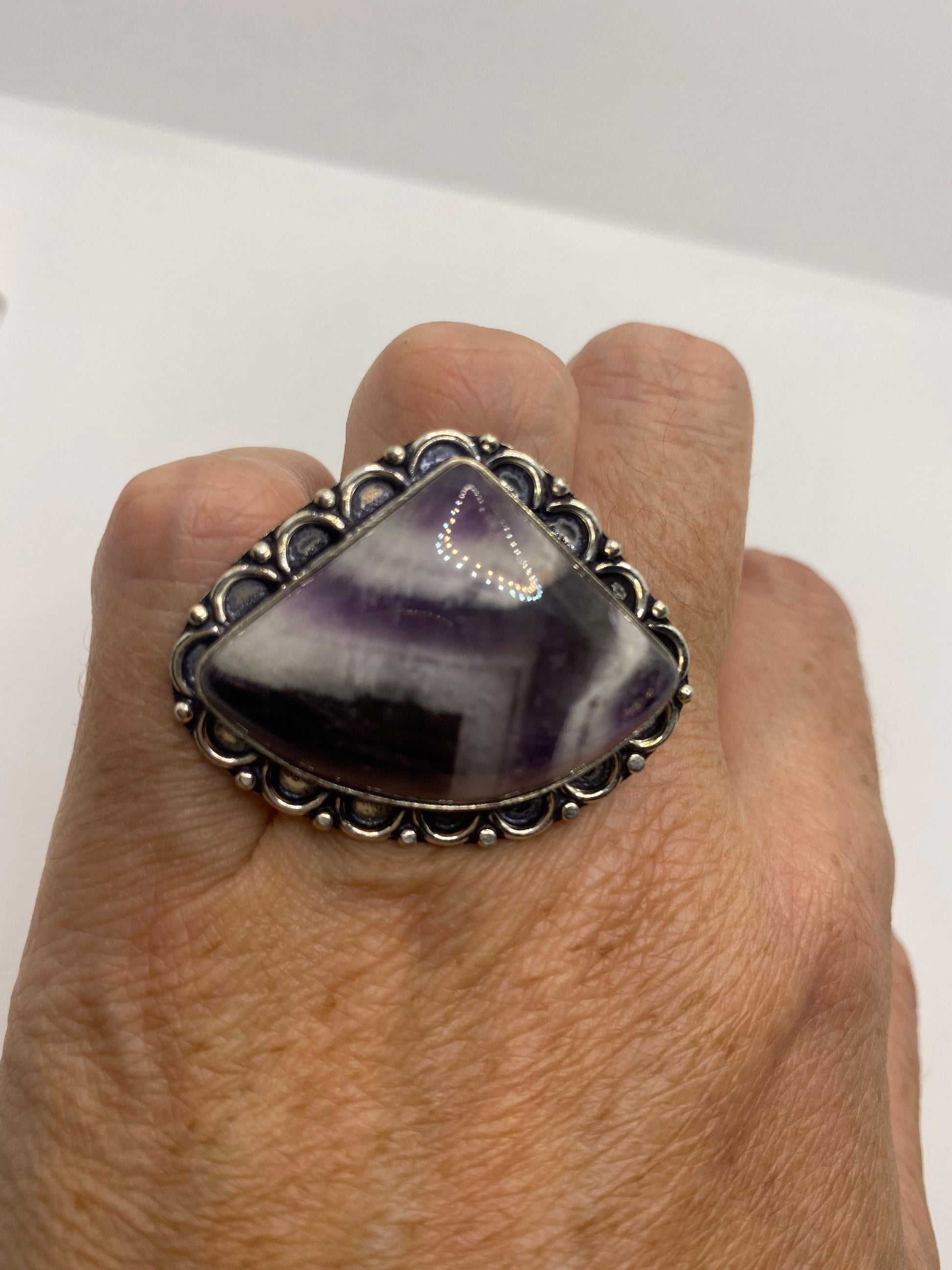 Vintage Genuine Amethyst Lace Agate Ring