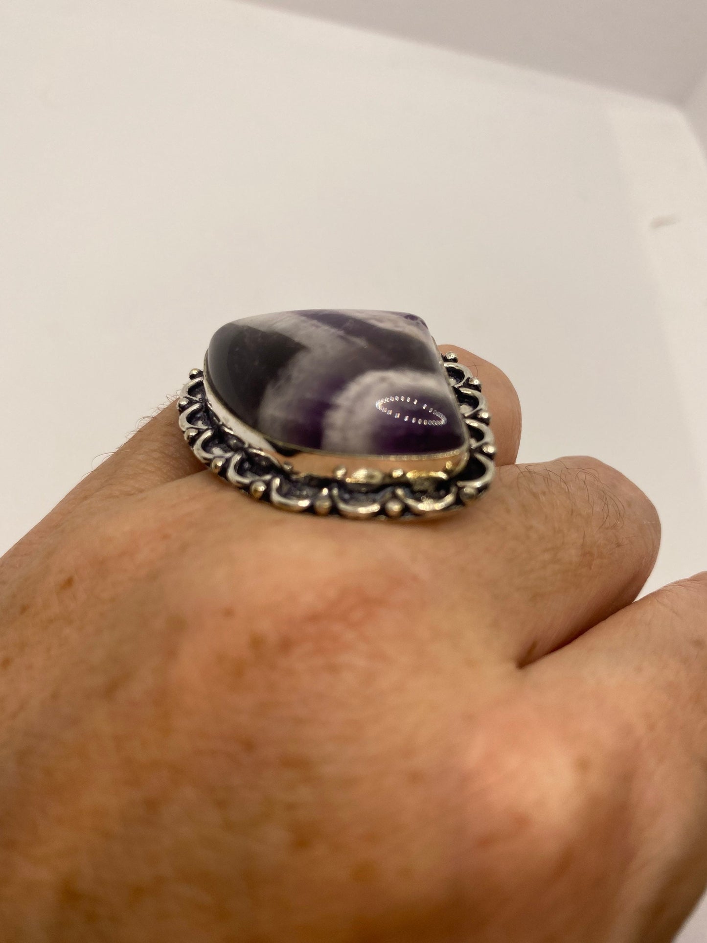 Vintage Genuine Amethyst Lace Agate Ring
