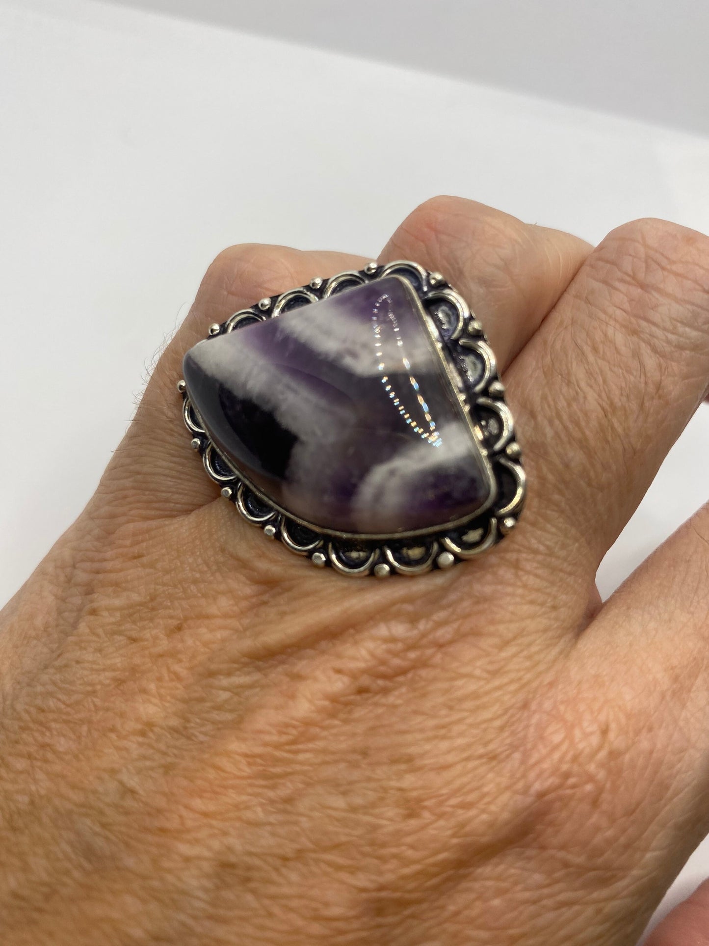 Vintage Genuine Amethyst Lace Agate Ring