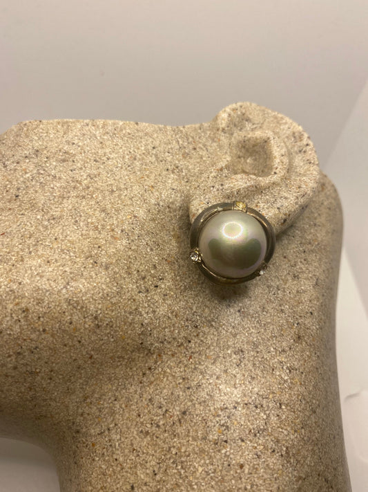 Vintage Genuine Pearl 925 Sterling Silver button Earrings